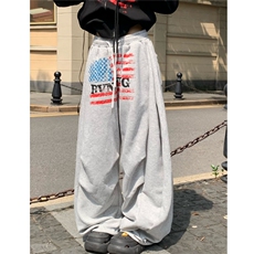 得物品质秋款男女卫裤扎染印花褶皱宽松阔腿休闲长裤h8050P55，男装休闲裤，星座1013-1