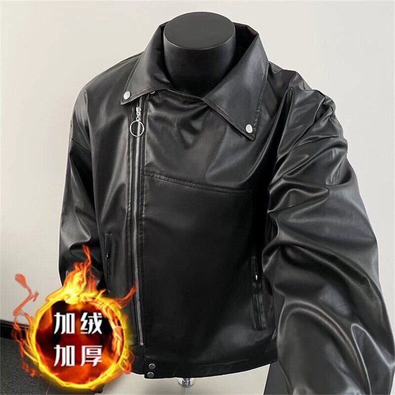 美式PU皮衣棉服男士高街潮牌加绒加厚外套机车服夹克Y1012/P80图片