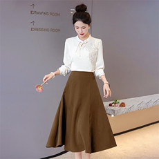 新中式国风套装裙女春季2024新款高级感气质名媛职业半身裙两件套，女装套装/套裙，卡杰菲