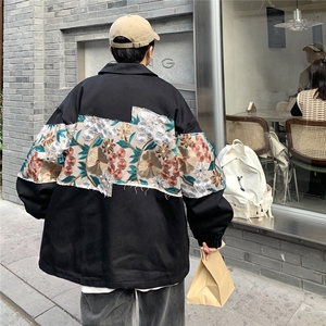 2026春季新款港风休闲宽松外套M-5XL男潮拼接翻领夹克7568P85图片