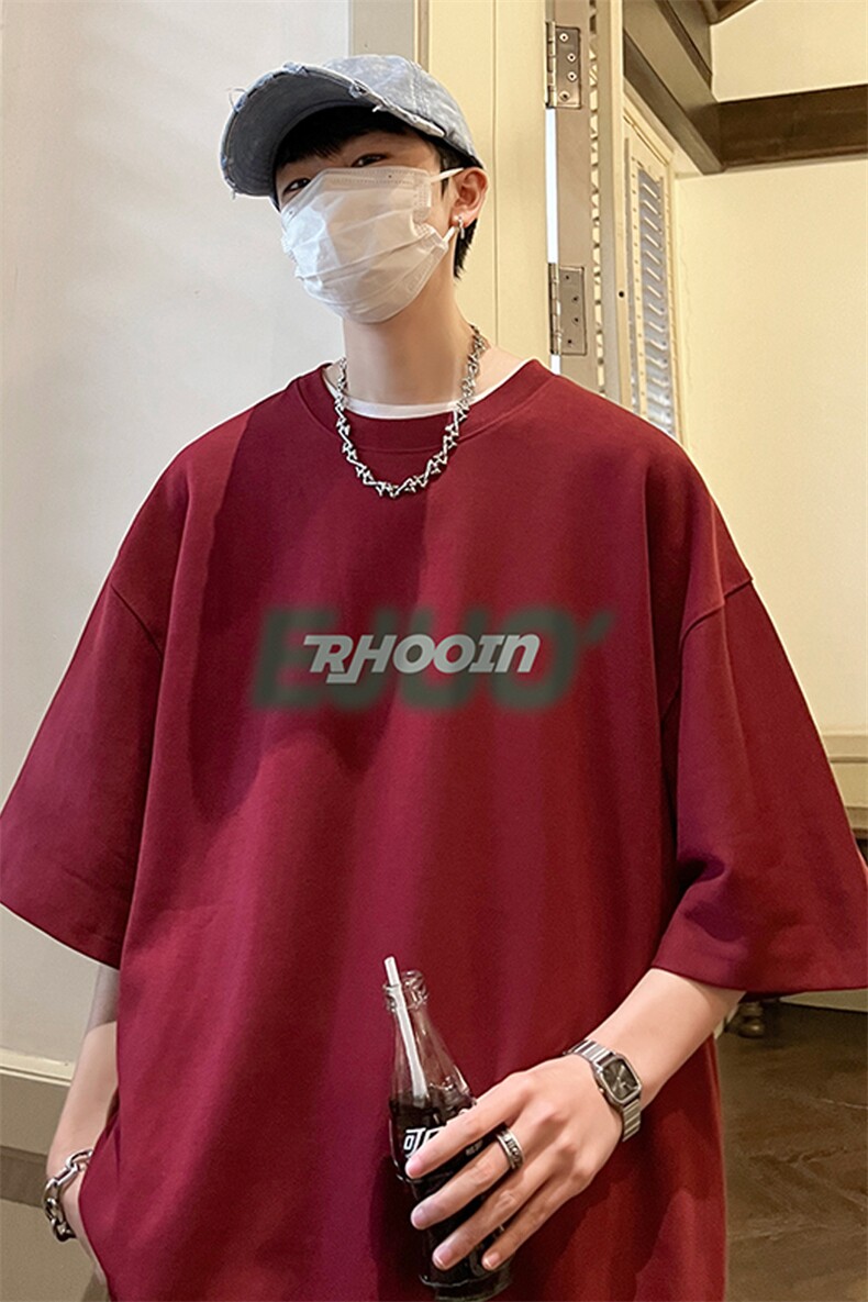 白色短袖T恤男美式复古oversize百搭宽松休闲小领口情侣七分袖子,男装T恤,电商B367
