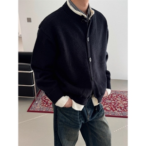 1506-1/Z50141/P70撞色假两件开衫毛衣外套男冬季韩版打底针织衫图片
