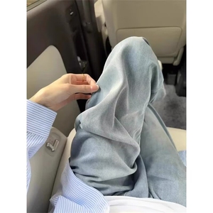 潮牌美式复古抽绳牛仔裤男街头宽松潮流做旧水洗阔腿裤L96655-p47图片