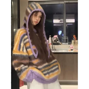 网图有货 条纹慵懒风软糯撞色圆领针织毛衣男女A1133-P52 帽子P22图片