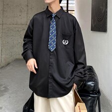 DK/JK制服港风刺绣长袖宽松阔版衬衫学生班服送领带C916-P40现货，男装衬衫，电商A157-1