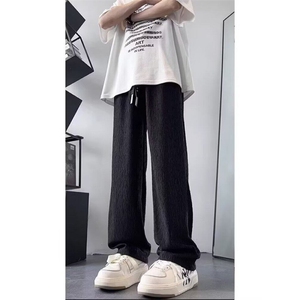 wassup happy冰丝休闲裤子男夏季新款潮流宽松直筒垂感百搭阔腿裤图片