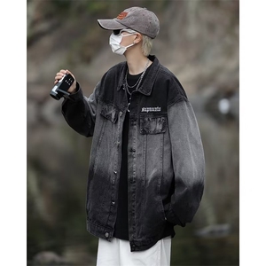 美式复古渐变牛仔外套男女春秋季高街潮牌工装夹克宽松88255-p68图片