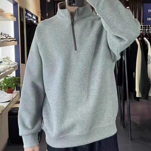 2025秋装重磅男士半高领卫衣刺绣半拉链宽松立领外套百搭打底上衣图片