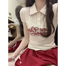 H1001-P35#原版刺绣包边拉肩修身正肩短袖T恤，女装T恤，星座617A-2