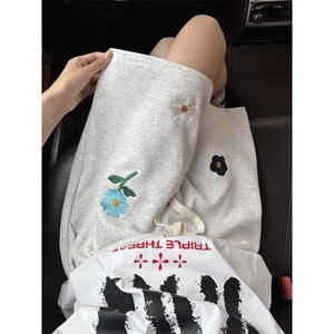 B221 美式ins高街刺绣小花休闲短裤五分裤 LK25544-特P25控58.8图片