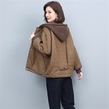 品牌折扣外贸剪标女装秋冬复古棉质连帽棉衣外套短款加厚保暖棉袄，女装棉衣/棉服，独衣靓