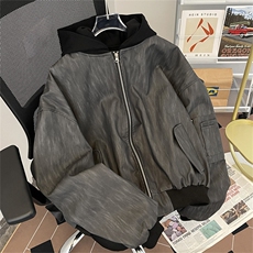 美式复古棒球服男女秋冬季宽松休闲短款连帽pu皮纹理夹克情侣外套，男装夹克，星座505-2（原电商A260-1)