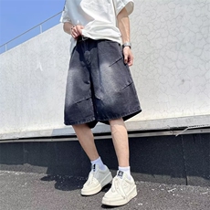 美式设计感牛仔短裤男夏季高街水洗做旧五分裤直筒中裤21333-p40，男装牛仔裤，星座1008