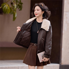 大翻领加棉皮衣短外套女2025秋冬新款保暖时尚酷飒机车PU皮夹克，女装皮衣，跑量工厂店