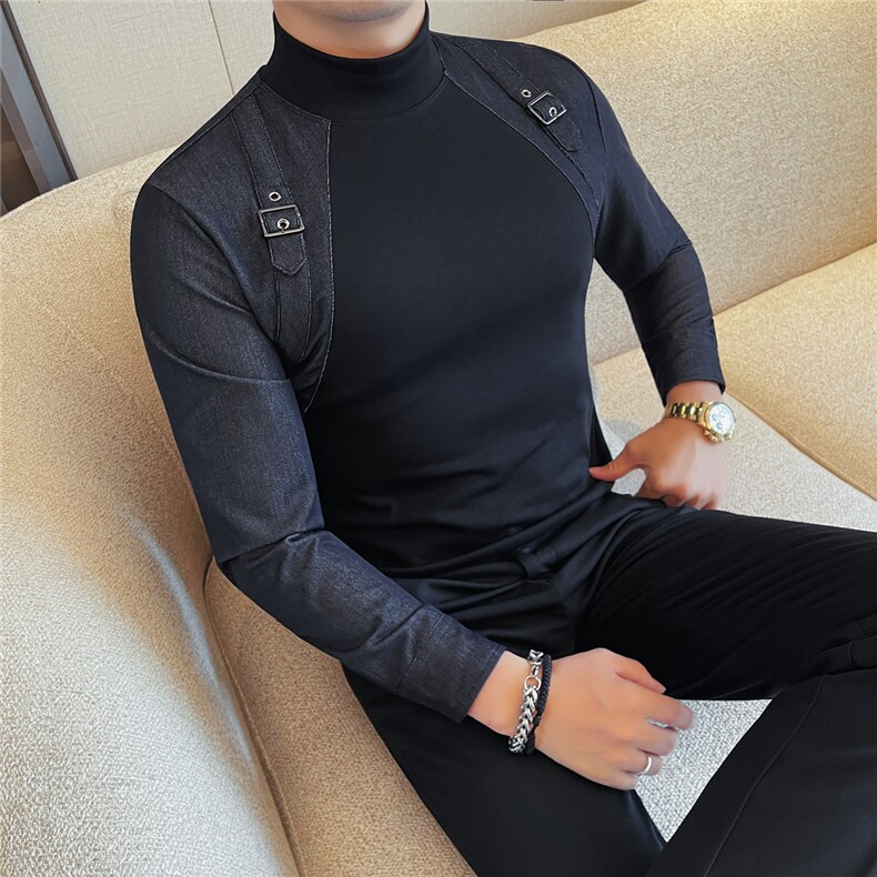 原版加绒秋冬男士假两件T恤打底衫中领轻奢男装卫衣,男装T恤,星座1602（原101B）