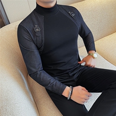 原版加绒秋冬男士假两件T恤打底衫中领轻奢男装卫衣，男装T恤，星座1602（原101B）