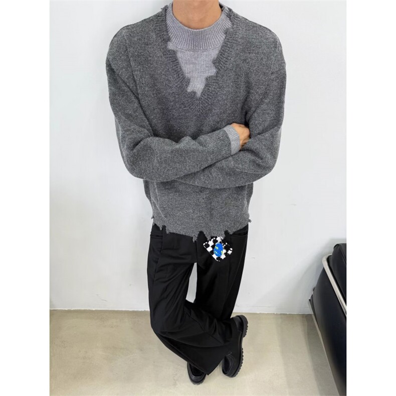 毛针织衫男士秋季韩系潮流慵懒风套头毛衣宽松圆领上衣MY7701,男装针织衫/毛衣,星座516A