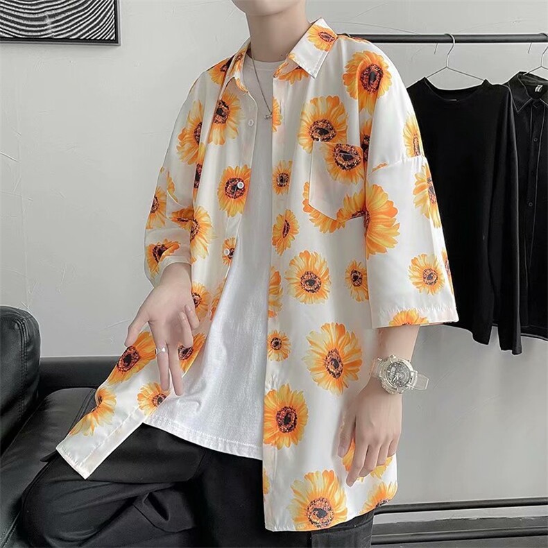 日系oversize满印花衬衫男女潮港味夏威夷情侣短袖衬衣W874-P32,男装衬衫,星座512-2