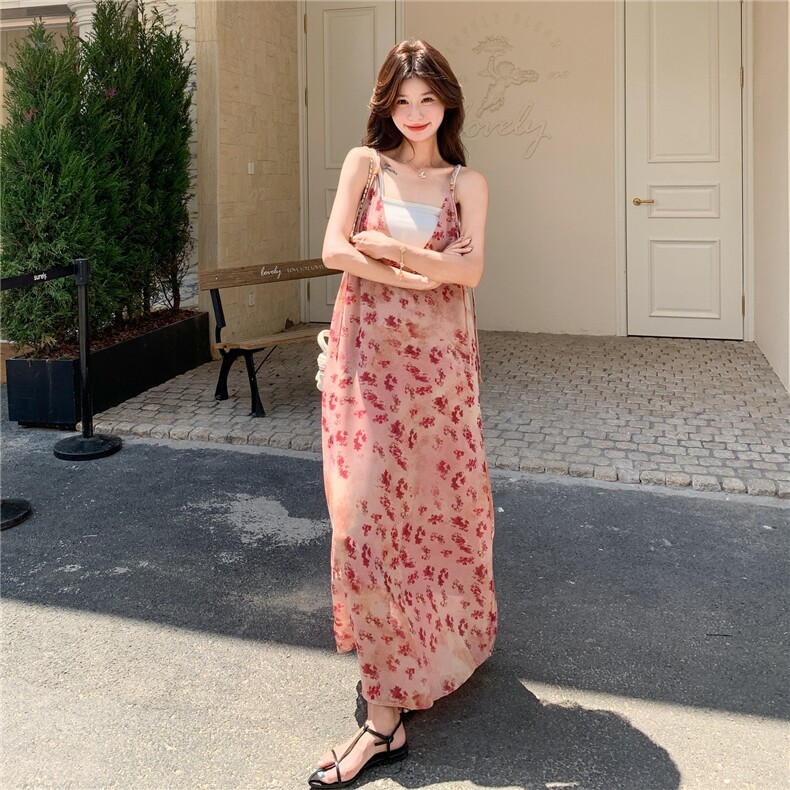 V领中长裙法式印花提花连衣裙设计感性感夏季长裙,女装连衣裙,2C105
