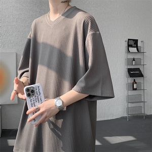 8XL-M短袖肌理感冰丝凉感T恤特大码鸡心领半袖纯色体恤DX1216/P28图片