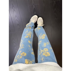 cleanfit花卉提花牛仔裤男款秋季美式潮牌痞帅炸街裤子窄版直筒裤图片