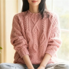 2025年秋季常规款厚款套头单件常规半高领绞花套头，女装针织衫/毛衣，新胜羊绒