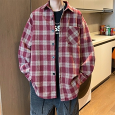8XL-M格子衬衫男长袖秋季美式复古潮宽松衬衣外套CS516P55控78，男装衬衫，电商D206-1