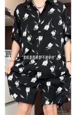 短袖衬衫男+短裤男潮流休闲套装男M-5XL大码TZ78712P50控98模特图，男装牛仔裤，星座226-1