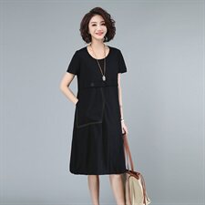 2021夏款新款拼接大码大口袋女装连衣裙225款，女装连衣裙，秋牧寒烟