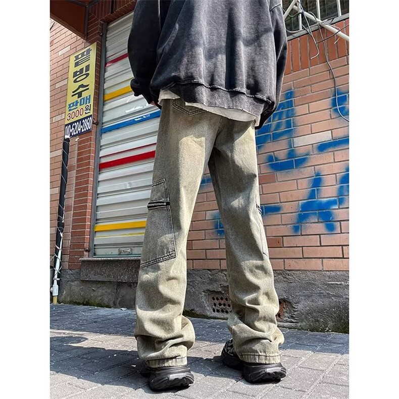 做旧工装牛仔裤男潮牌美式hiphop裤子黄泥宽松直筒长裤WH633-p52,男装牛仔裤,星座1008