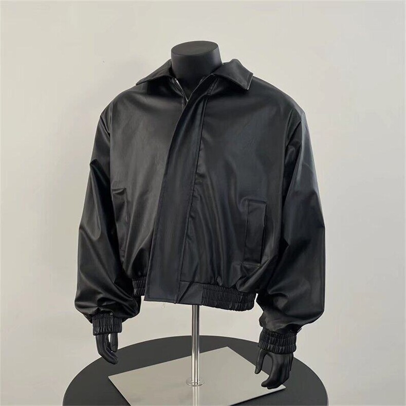 潮2025美式男生皮衣外套高级感痞帅机车棒球服高街时尚翻领皮夹克图片