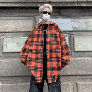 美式复古毛边格子衬衫男款设计感小众 A401 P43图片