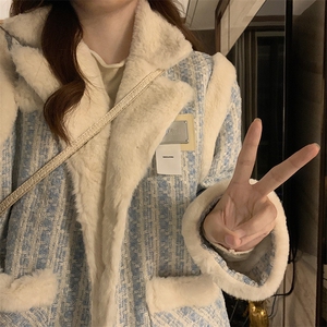 C872-P140小香风两面穿加厚棉衣新款冬季韩系羊羔毛拼接棉服外套图片
