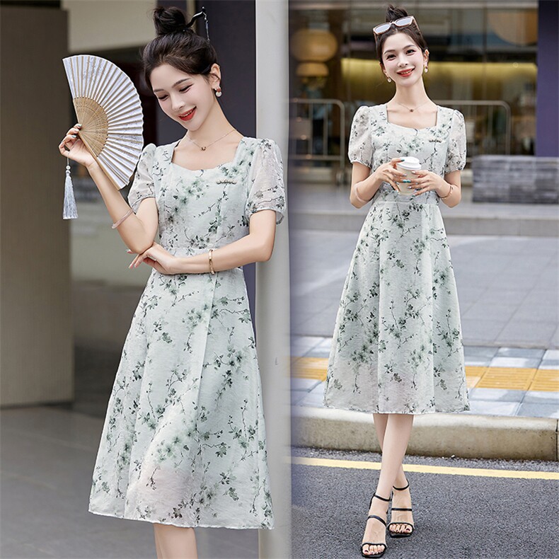 方领连衣裙女2025夏装新款收腰气质小个子显高法式a字裙,女装连衣裙,欣贝拉
