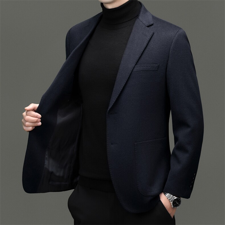 高端中年山羊绒休闲西服大衣男秋冬中青年山羊绒休闲西装外套,男装毛呢大衣,钱塘723