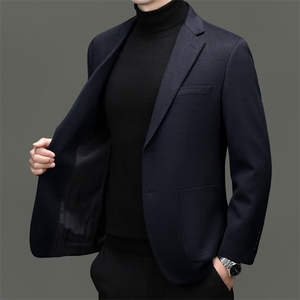 高端中年山羊绒休闲西服大衣男秋冬中青年山羊绒休闲西装外套图片