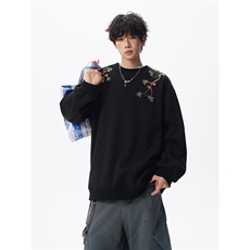 8XL-M新中式圆领卫衣宽松大码风刺绣无帽上衣重磅外套WY5118P55，女装短外套，电商B238
