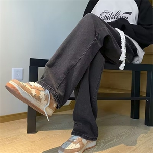 欧美高街vibe裤子松紧腰牛仔裤男款oversize美式直筒裤N6066-P48图片