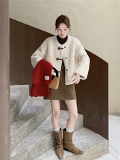 杏色短款小香风羊羔毛外套女2025冬新款小个子保暖加厚毛茸茸上衣，女装短外套，浙宝210（原浙宝191）
