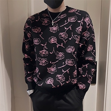 LV281/P78控108冬季美式满身提花针织衫圆领毛衣男黑首1，男装针织衫/毛衣，星座305B