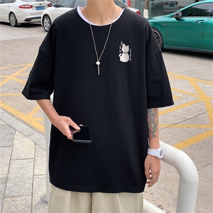 1港风印花情侣日系风潮大码M-5XL短袖T恤男DT7789P28控45图片