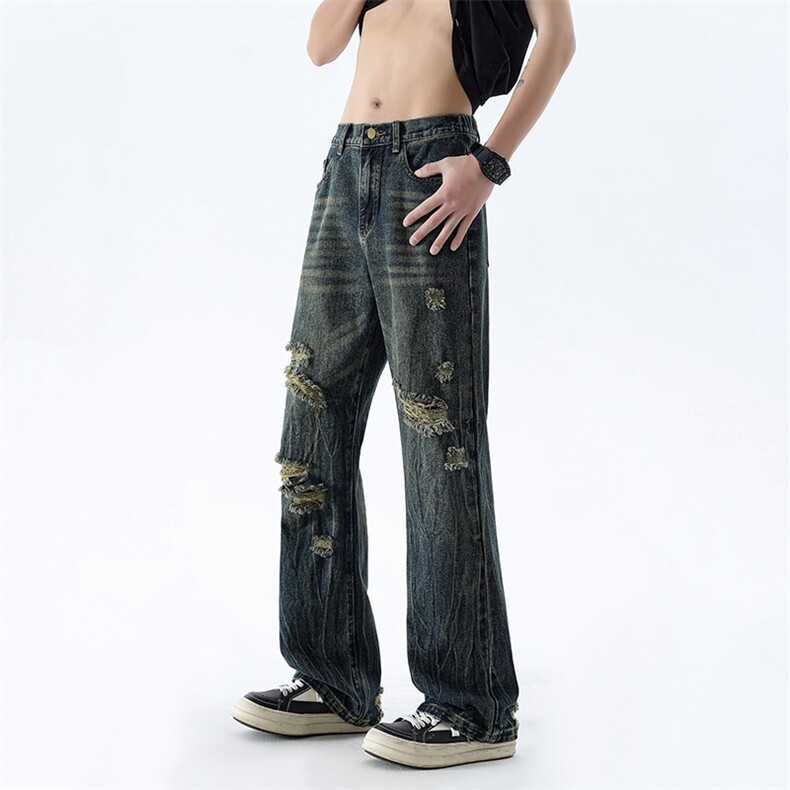 B221美式ins高街暗黑小众夏季重工艺破洞牛仔裤LK24178-P65控88,男装牛仔裤,电商B221