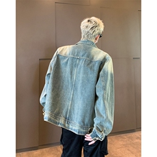 美式高街水洗做旧牛仔外套男秋复古痞帅宽松翻领夹克JK08853-P63，男装夹克，星座308B-2