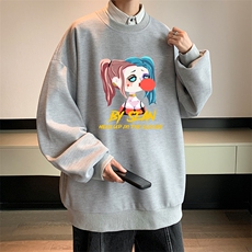华夫格卫衣圆领卫衣男大码长袖t恤男外套HW76298-P30加绒款-P40，男装卫衣，电商A040