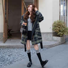 现货主推款双面羊毛呢绿格正反两面穿刺绣羊毛大衣p285-k388，女装毛呢外套，SL