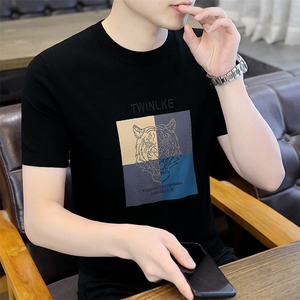 直播7323-P60短袖T恤男2025夏季欧洲站青年透气印花半袖图片
