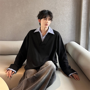 现货  双色拼接翻领V学院风百搭休闲男T恤  A071-3307-P55图片