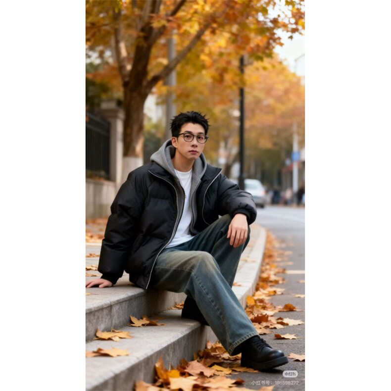 网图PU皮假两件连帽夹克棉服男女冬季加厚保暖短款廓形棉袄,男装夹克,电商C307