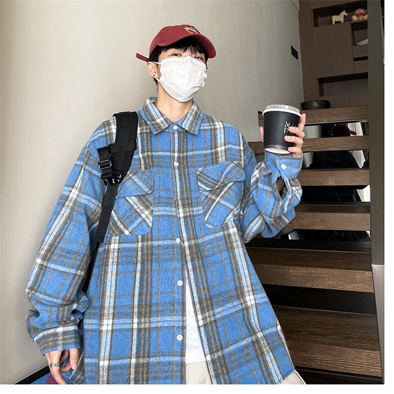 控价69港风格子衬衫宽松外套男女衬衣百搭格子外套CS2433P40,男装衬衫,电商A128