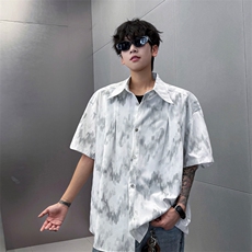 男士夏季冰丝透气速干透气短袖衬衫美式宽松扎染双门禁西装衬衫，男装T恤，电商B319
